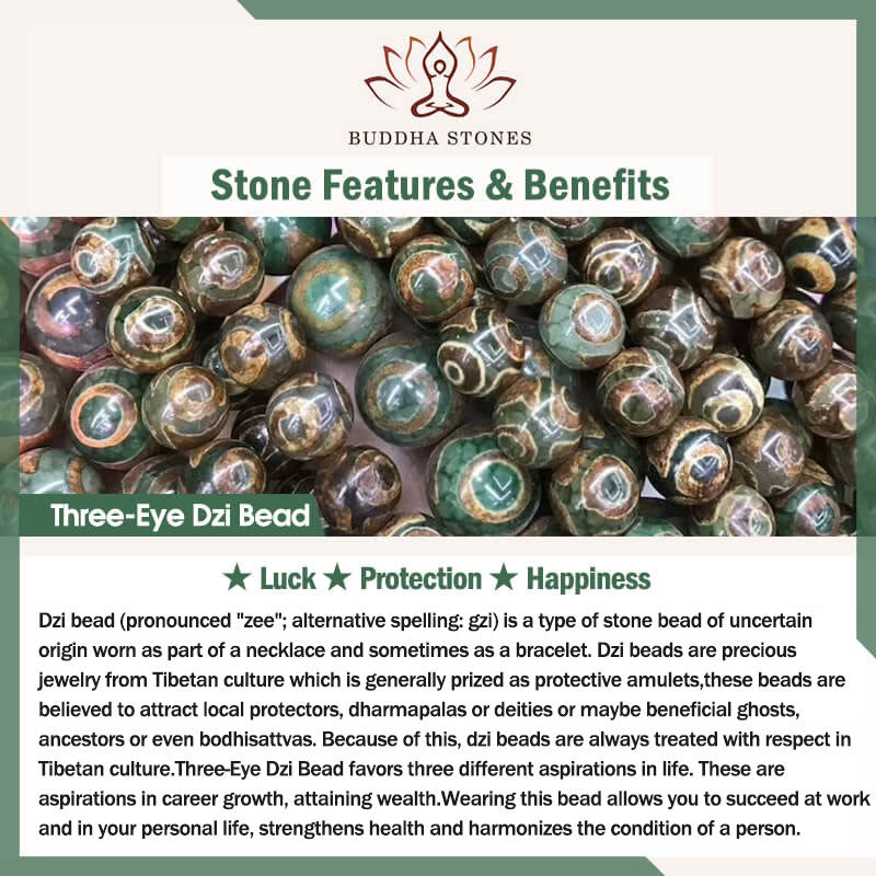 Buddha Stones Tibetan Natural Nine-Eye Dzi Bead Three-eyed Dzi Bead Protection Bracelet