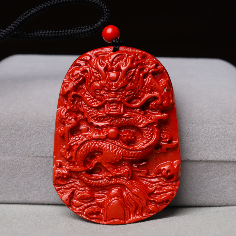 Buddha Stones Year of the Dragon Natural Cinnabar Luck Protection Necklace Pendant