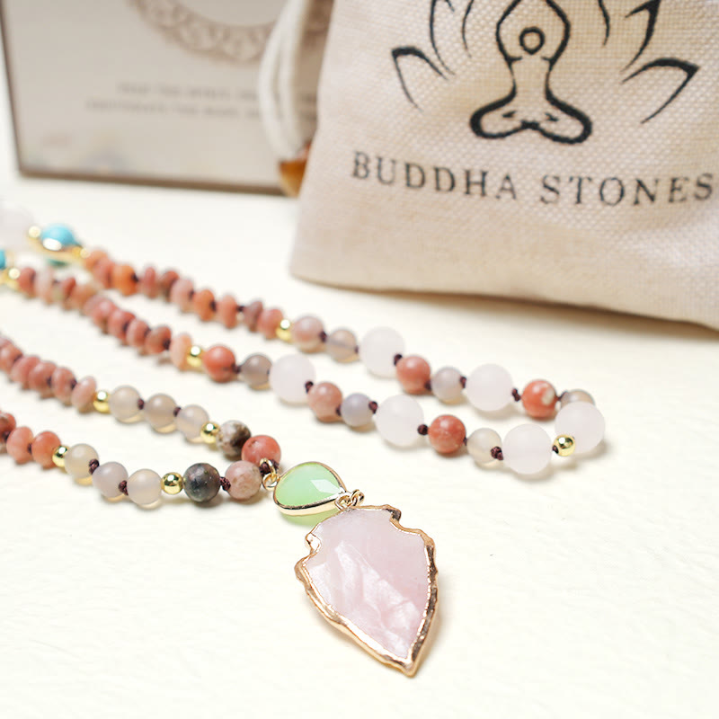 Natural Rose Quartz Crystal Stone Healing Arrowhead Necklace Pendant