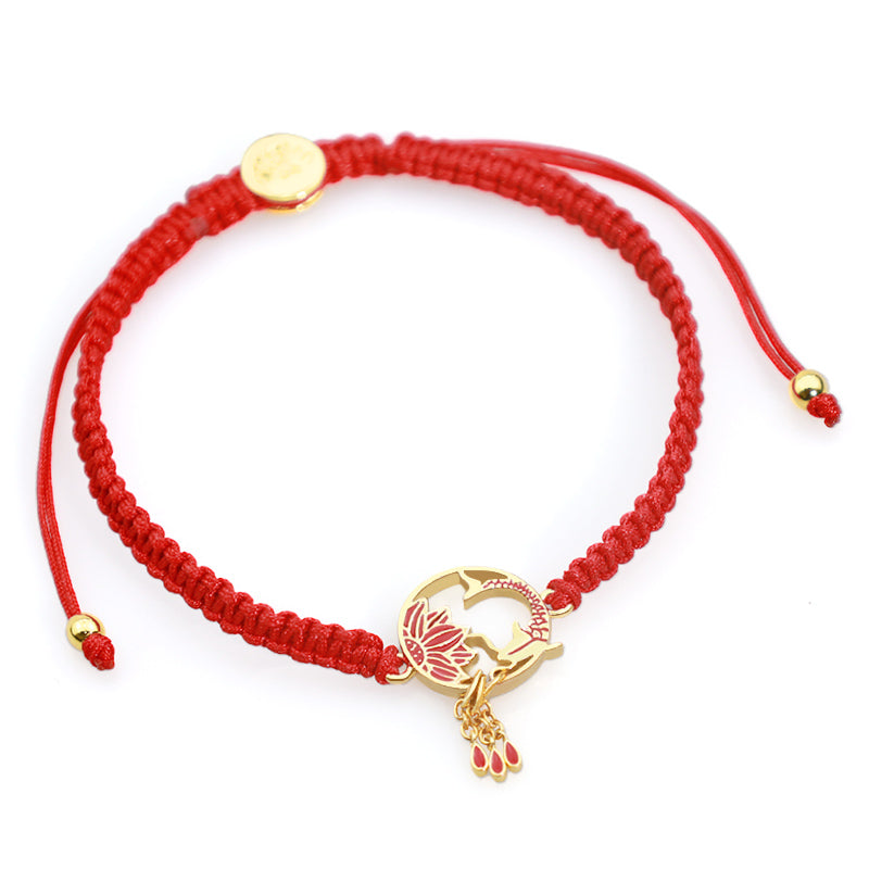 Buddha Stones Tibetan Handmade Lotus Koi Fish Lucky Red String Bracelet