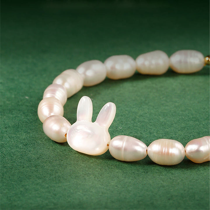 Buddha Stones Natural Pearl Cute Rabbit Sincerity Bracelet