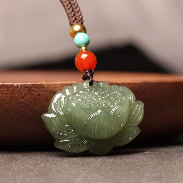 Hetian Cyan Jade Lotus Flower Success Necklace Pendant