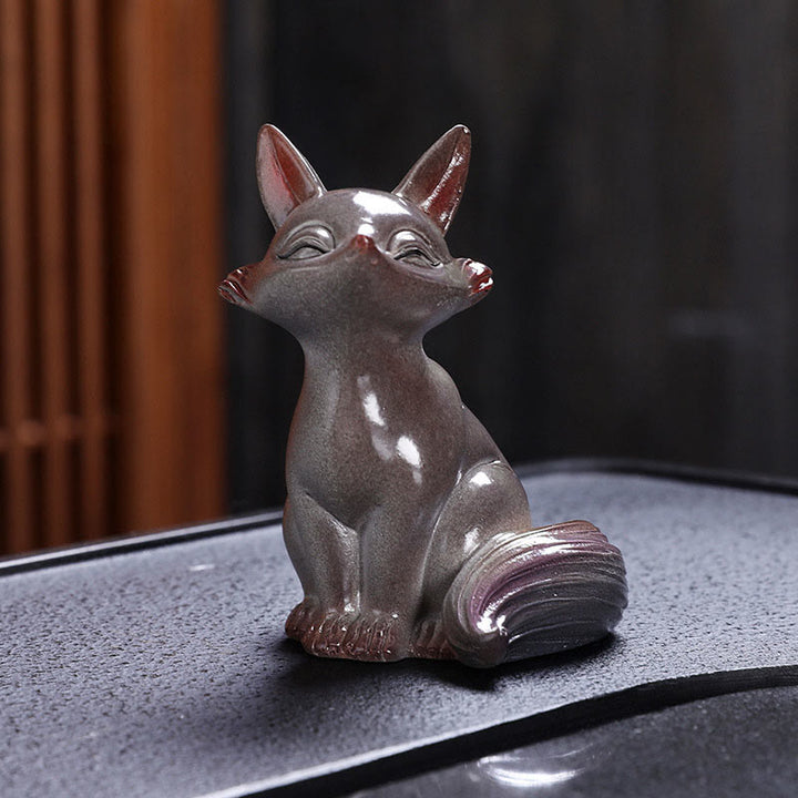 Buddha Stones Color Changing Small Cute Fox Tea Pet Resin Home Figurine Decoration