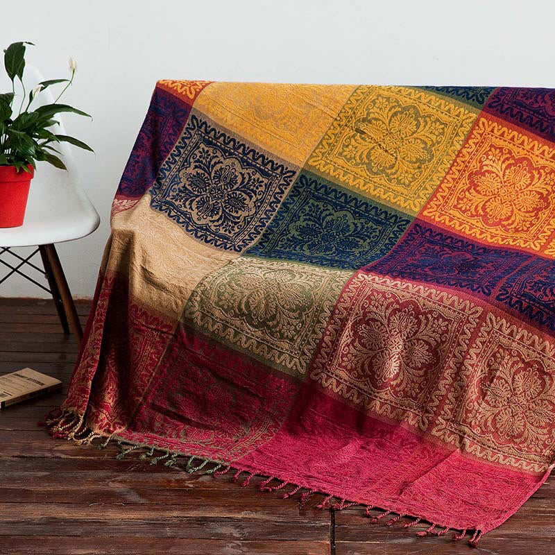 Buddha Stones Tibetan Floral Pattern Hand-Dyed Craftsman Blanket