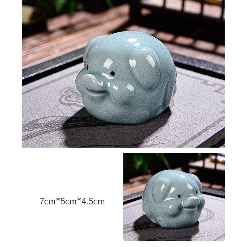 Buddha Stones Chinese Zodiac Wealth Ceramic Tea Pet Home Figurine Decoration