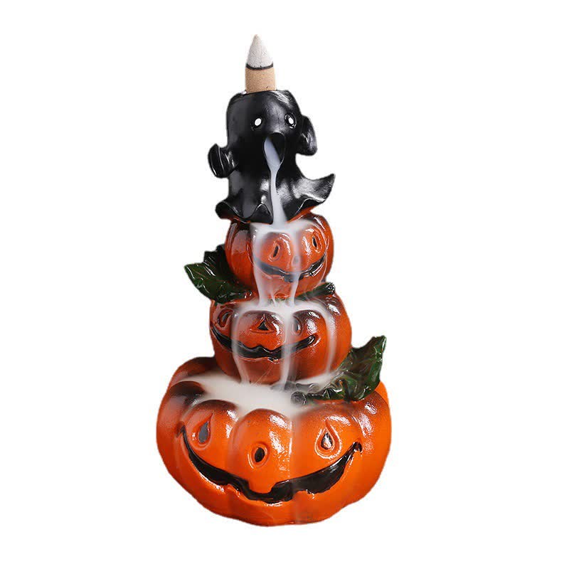 Halloween Pumpkins Ghost Resin Backflow Smoke Fountain Incense Burner Decoration