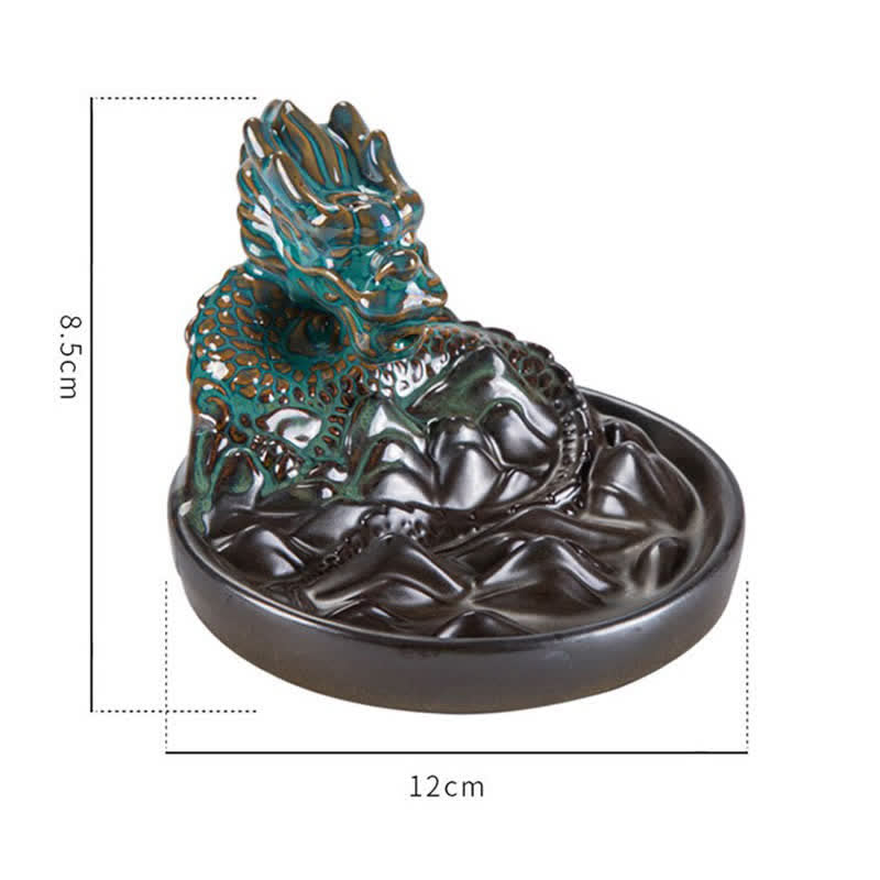 Dragon Pattern Ceramic Backflow Smoke Fountain Incense Burner Decoration