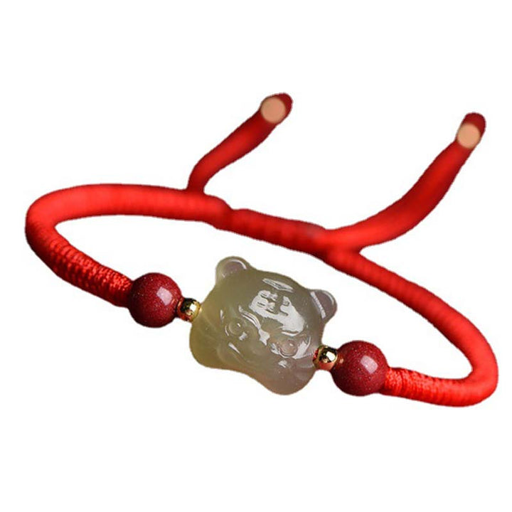 Buddha Stones Jade Cinnabar Lucky Tiger String Bracelet