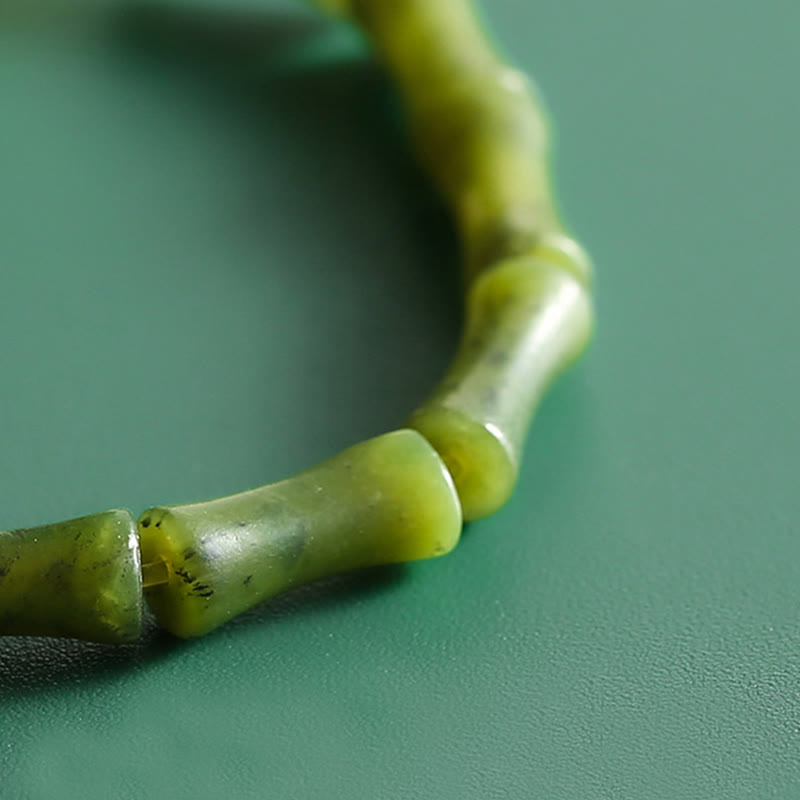 Buddha Stones Green Bamboo Jade Pattern Luck Abundance Bracelet