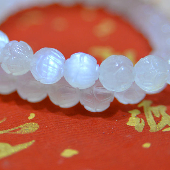 Buddha Stones Natural Moonstone Lotus Love Bracelet