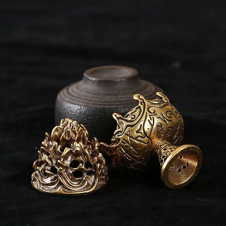 Tibetan Mini Mountain Pattern Meditation Copper Alloy Incense Burner