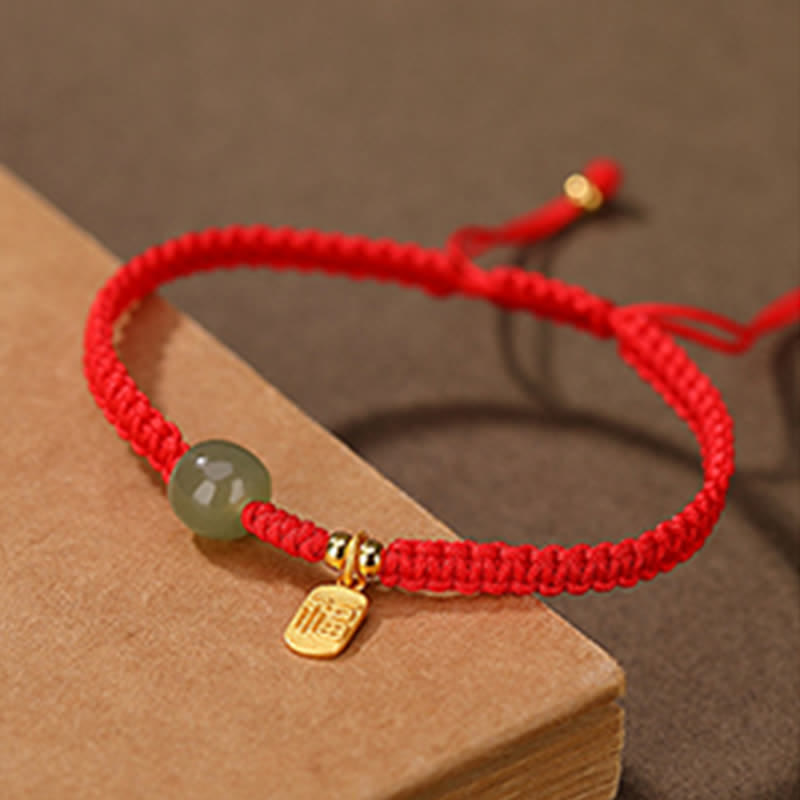 Buddha Stones 925 Sterling Silver Hetian Jade Blessing Wealth Red String Bracelet