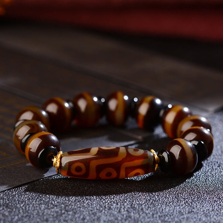 Buddha Stones Tibetan Natural Nine-Eye Dzi Bead Agate Wealth Blessings Bracelet