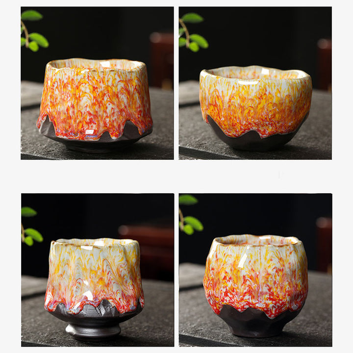 Buddha Stones Orange Red Green Yellow Ceramic Teacup Kung Fu Tea Cup