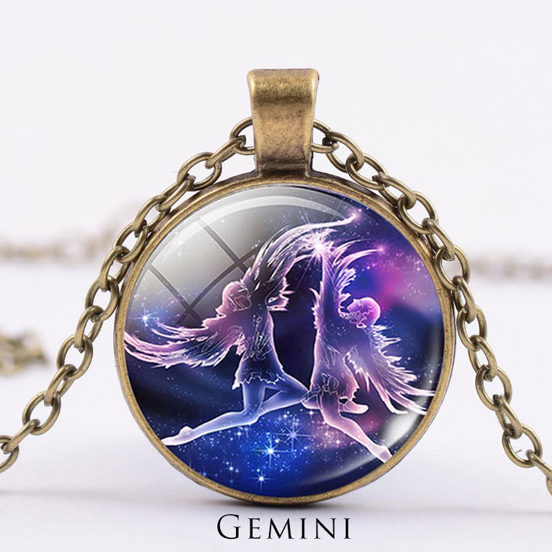 12 Constellations of the Zodiac Moon Starry Sky Protection Blessing Necklace Pendant