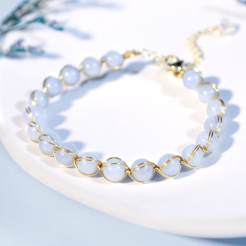 14K Gold Plated Natural Aquamarine Healing Charm Bracelet