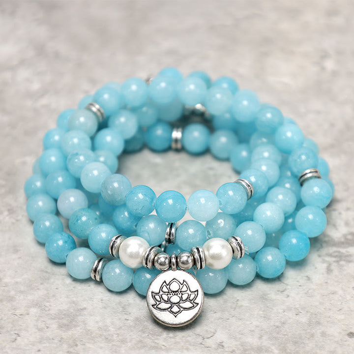 Buddha Stones Natural Amazonite Stone Healing Lotus Mala Bracelet