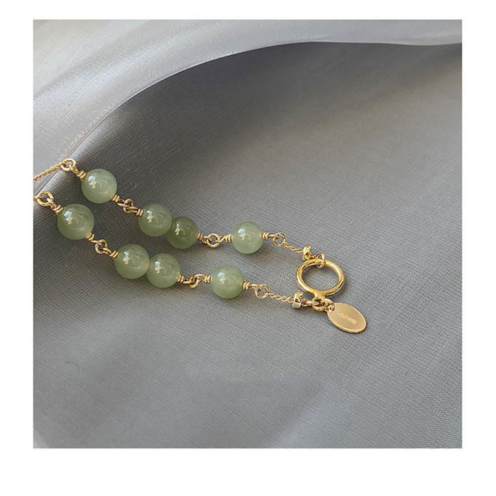 14k Gold Plated Hetian Jade Beaded Prosperity Chain Bracelet