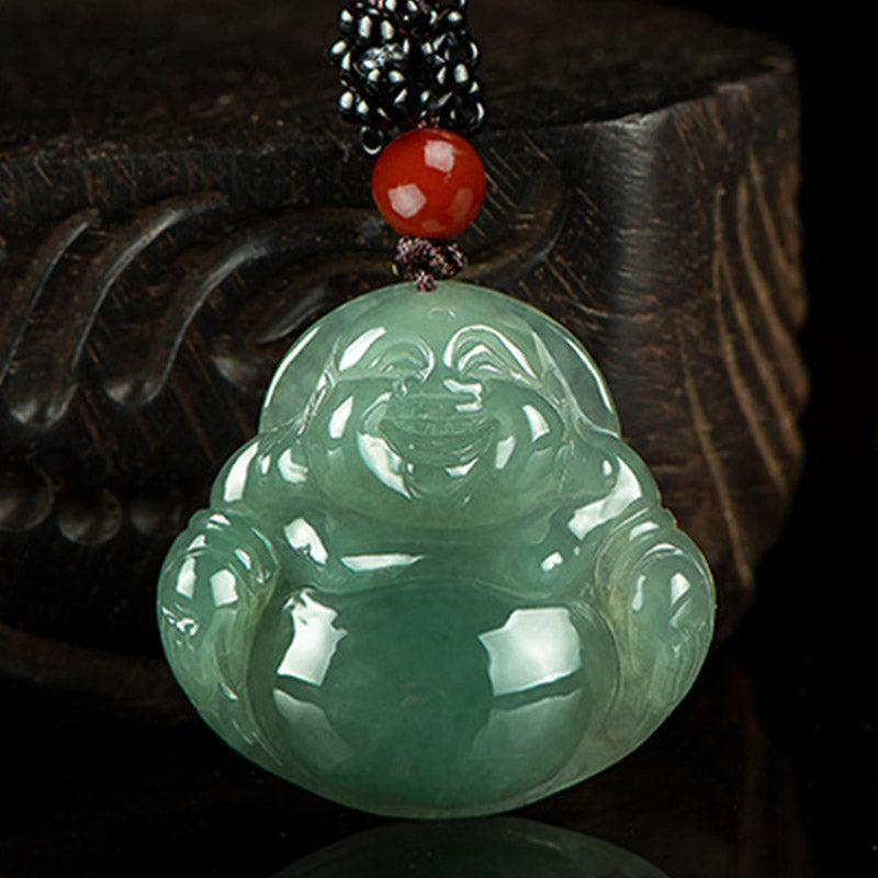 Laughing Buddha Jade Abundance String Necklace Pendant