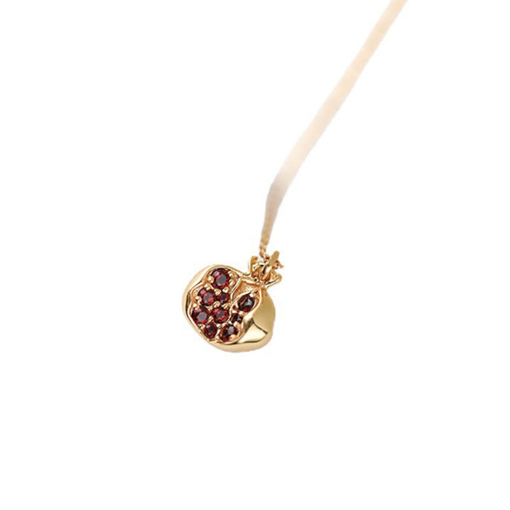 925 Sterling Silver 18k Gold Plated Pomegranate Garnet Crystal Passion Charm Necklace Pendant