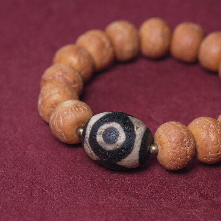 Tibet Bodhi Seed Dzi Bead Peace Charm Wrist Mala Bracelet