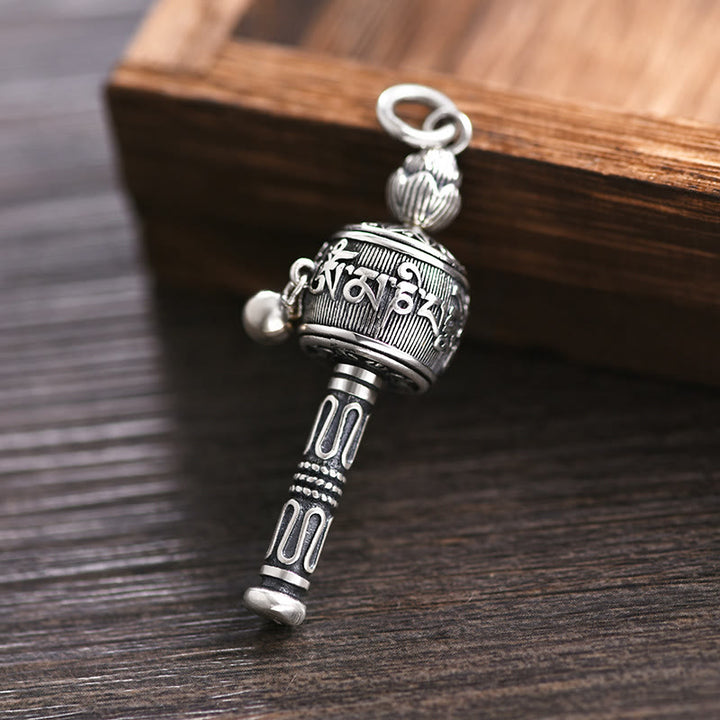 Buddha Stones Tibetan Om Mani Padme Hum Prayer Wheel Lotus Wisdom Rotatable Necklace Pendant