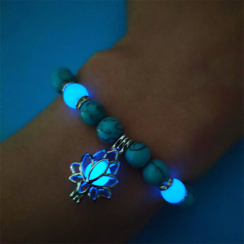 Buddha Stones Tibetan Turquoise Glowstone Luminous Bead Lotus Protection Bracelet