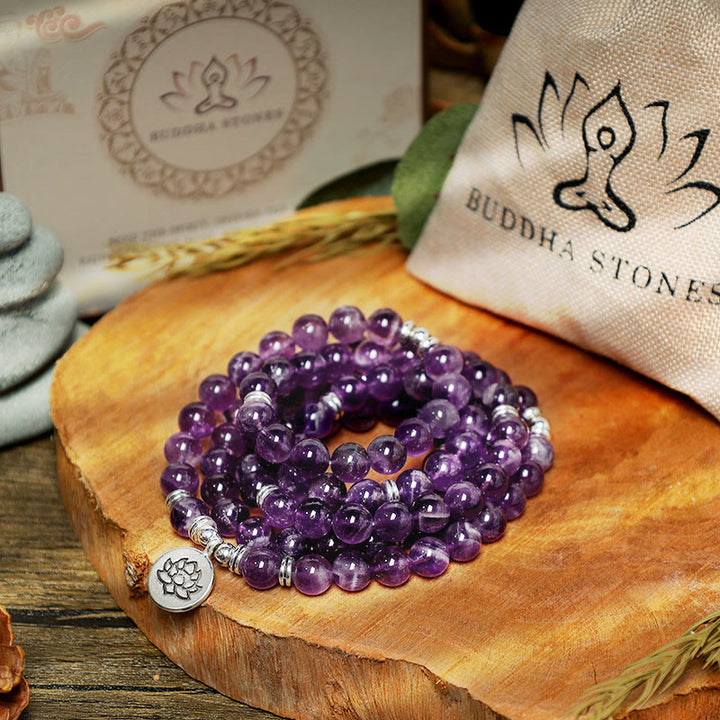 Buddha Stones Natural Amethyst Purification Mala Bracelet