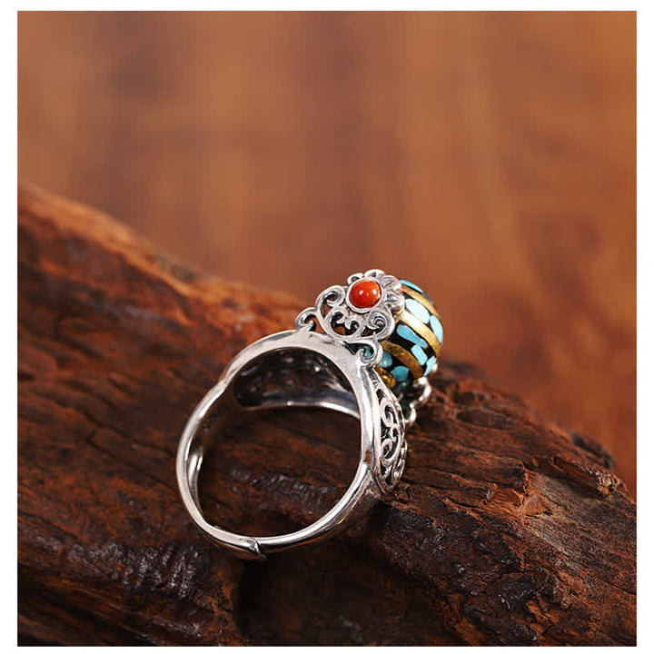 925 Sterling Silver Turquoise Balance Protection Adjustable Ring