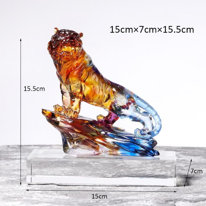 Handmade Liuli Crystal Tiger Art Piece Protection Home Decoration