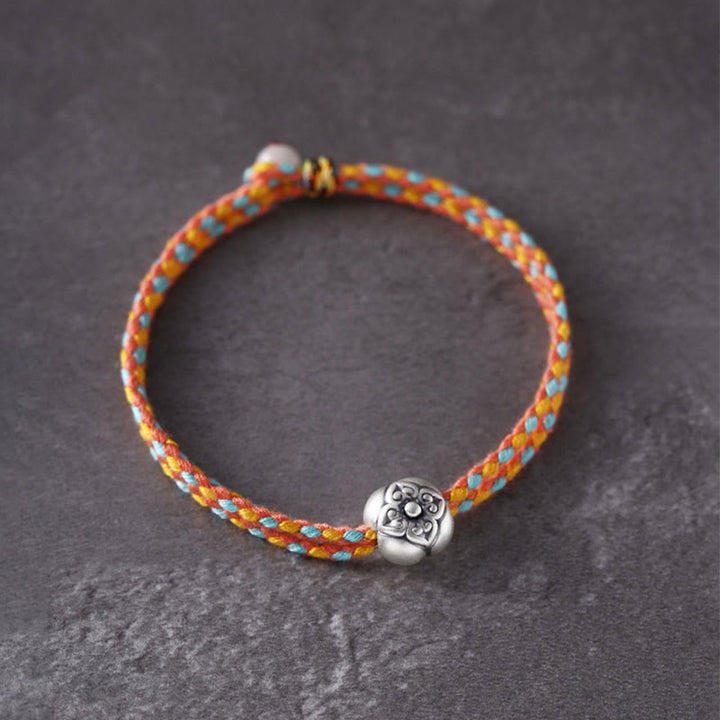 Buddha Stones 999 Sterling Silver Persimmon Luck Multicolored Braided Bracelet