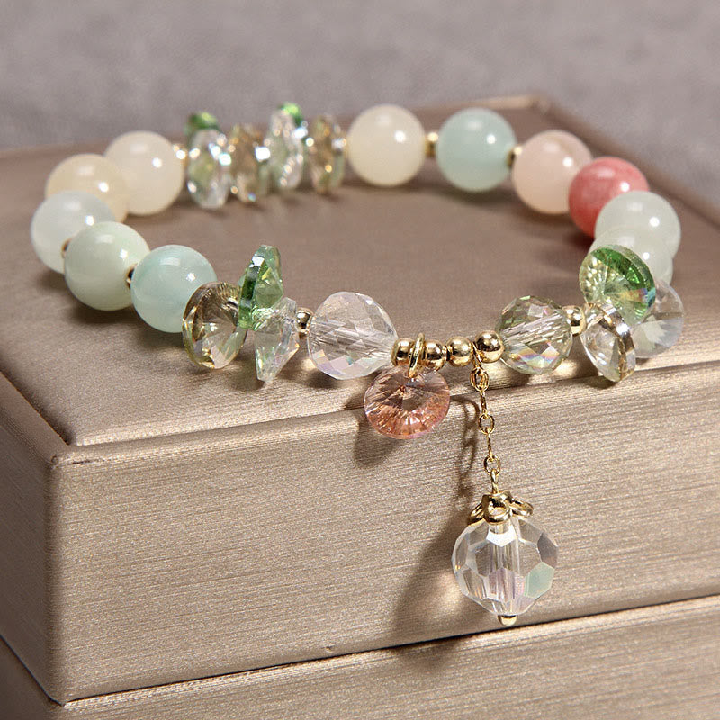 Buddha Stones Cat's Eye Pink Crystal Peace Charm Bracelet