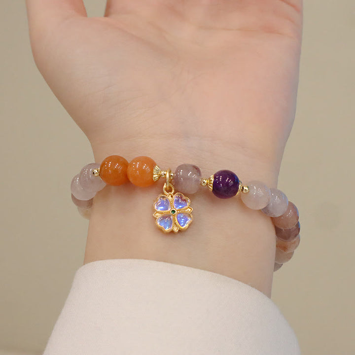 Buddha Stones Natural Purple Golden Silk Jade Violet Flower Bead Charm Wealth Bracelet