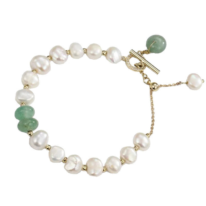 Buddha Stones Pearl Green Strawberry Quartz Bead Healing Chain Bracelet