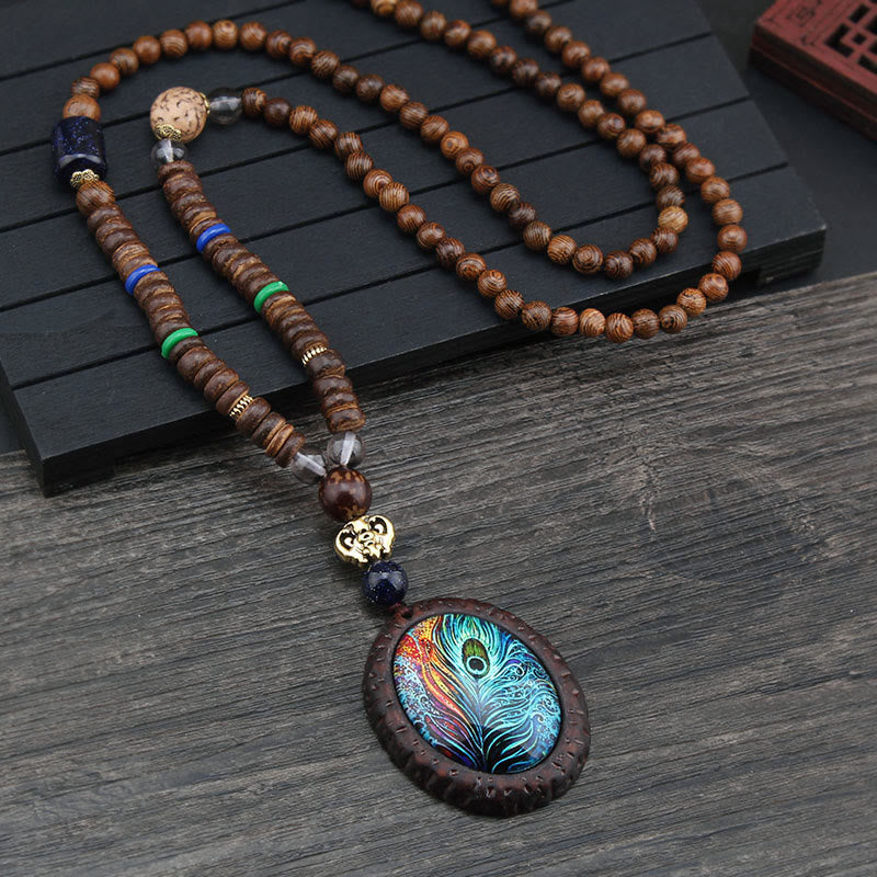 Buddha Stones Tibetan Wenge Wood Bodhi Seed Agate Elephant Protection Necklace Pendant