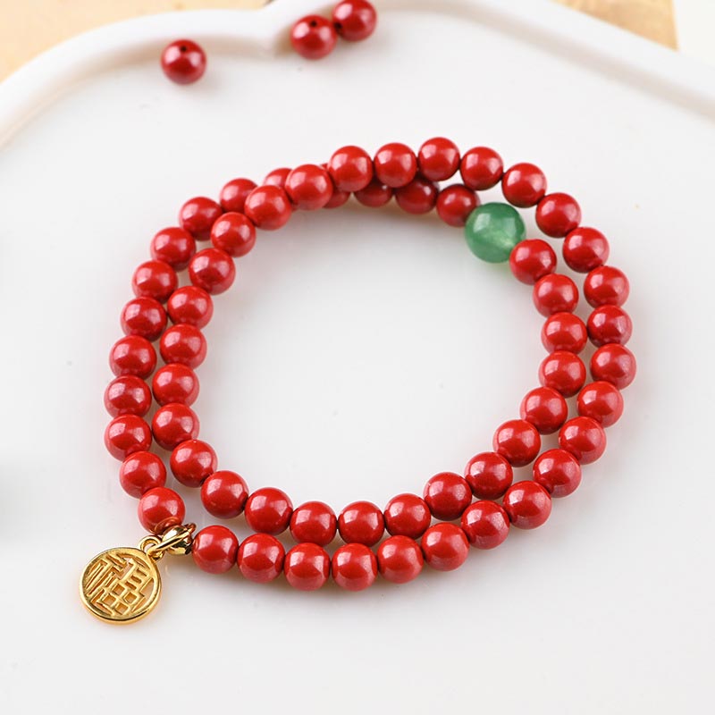 Buddha Stones Tibetan Cinnabar Green Aventurine Luck Bracelet Necklace