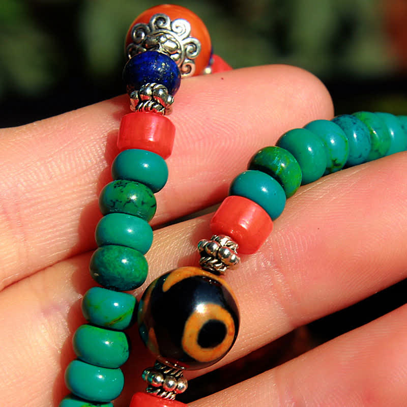 108 Mala Beads Tibetan Turquoise Dzi Bead Protection Bracelet