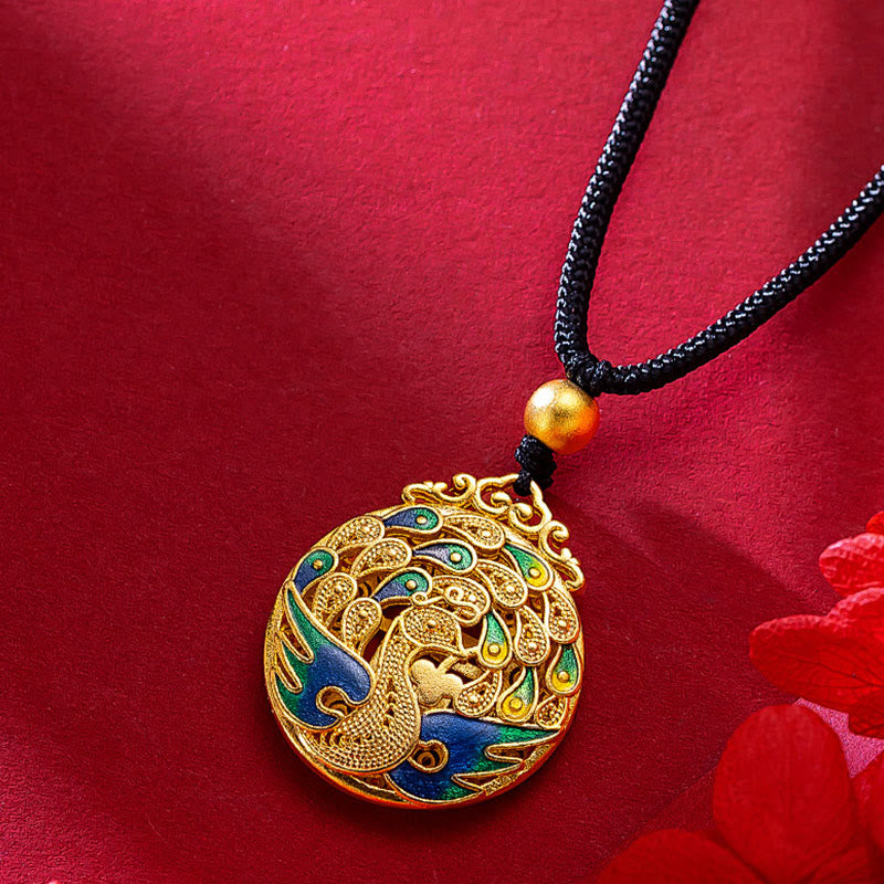 Buddha Stones Phoenix Fu Character Luck Protection Necklace Pendant