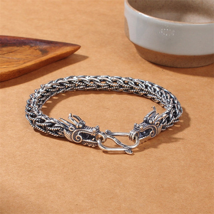 925 Sterling Silver Dragon Success Strength Bracelet Bangle