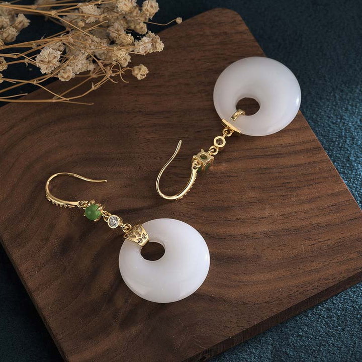 FengShui White Jade Blessing Drop Earrings (Extra 35% Off | USE CODE: FS35)