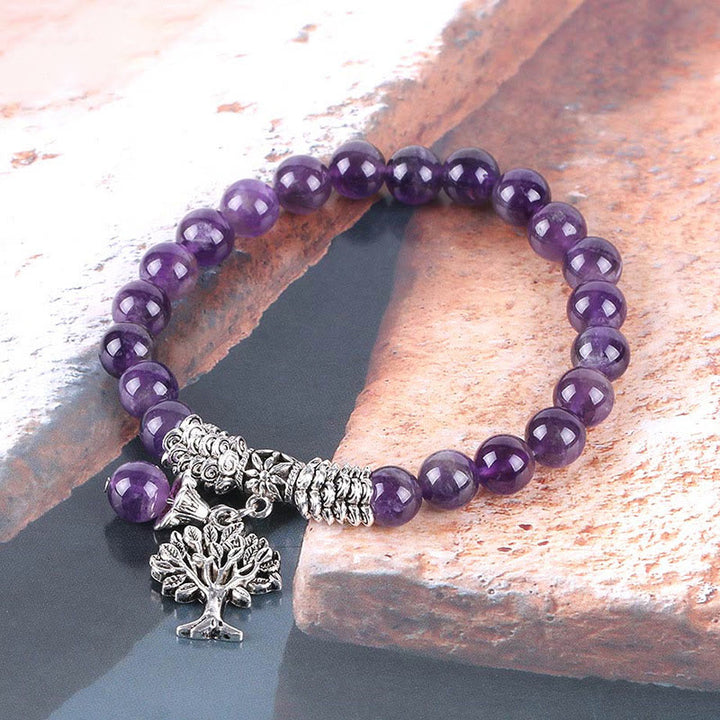 Buddha Stones Natural Gemstone Tree of Life Lucky Charm Stretch Bracelet