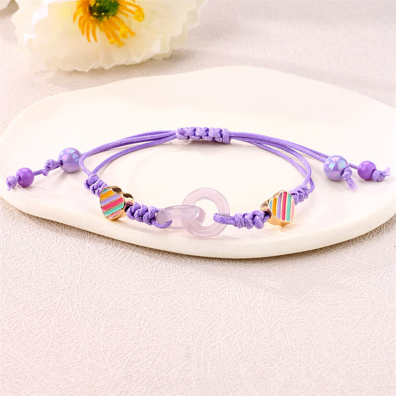 Buddha Stones Glass Bead Double Peace Buckle Butterfly Auspicious Bracelet