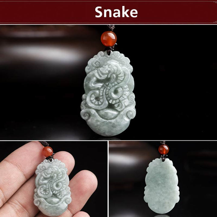 Natural Jade 12 Chinese Zodiac Sucess Pendant Necklace