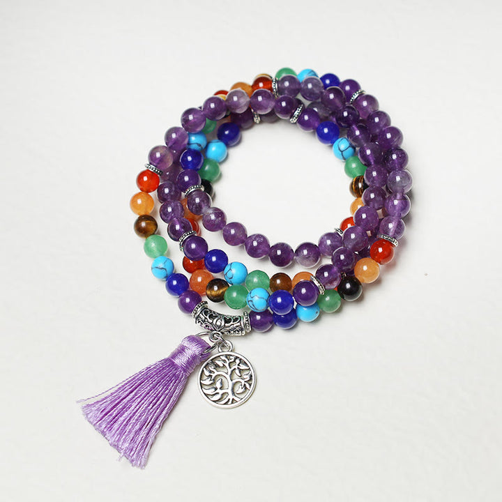 Buddha Stones Healing Crystal Mala Prayer Beads 108 Meditation Healing Multilayer Bracelet Necklace