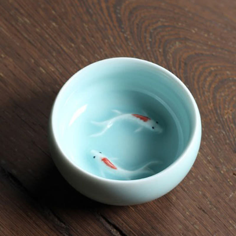 Buddha Stones Colorful Koi Fish Ceramic Teacup Kung Fu Tea Cup Bowl