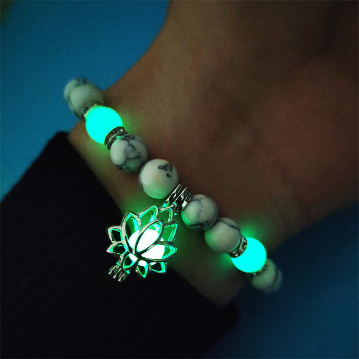 Buddha Stones Tibetan Turquoise Glowstone Luminous Bead Lotus Protection Bracelet