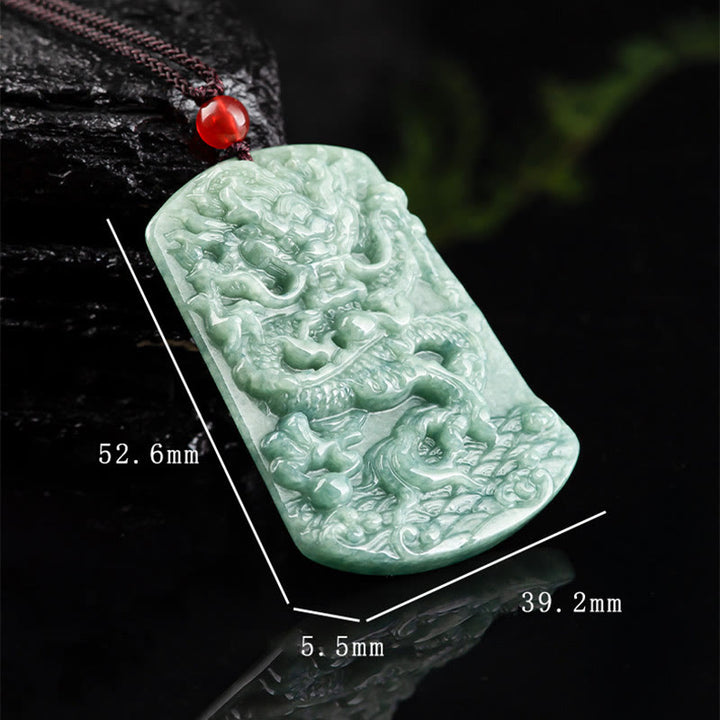 Buddha Stones Natural Jade Chinese Zodiac Dragon Sea Luck String Necklace Pendant