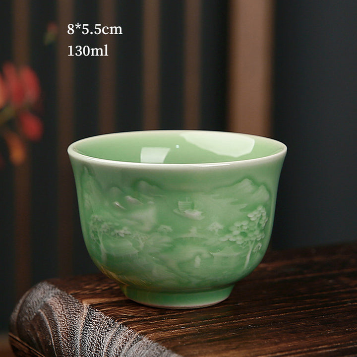 Buddha Stones Trees Pavilion Mountains Rivers Pine Ceramic Teacup Kung Fu Tea Cup