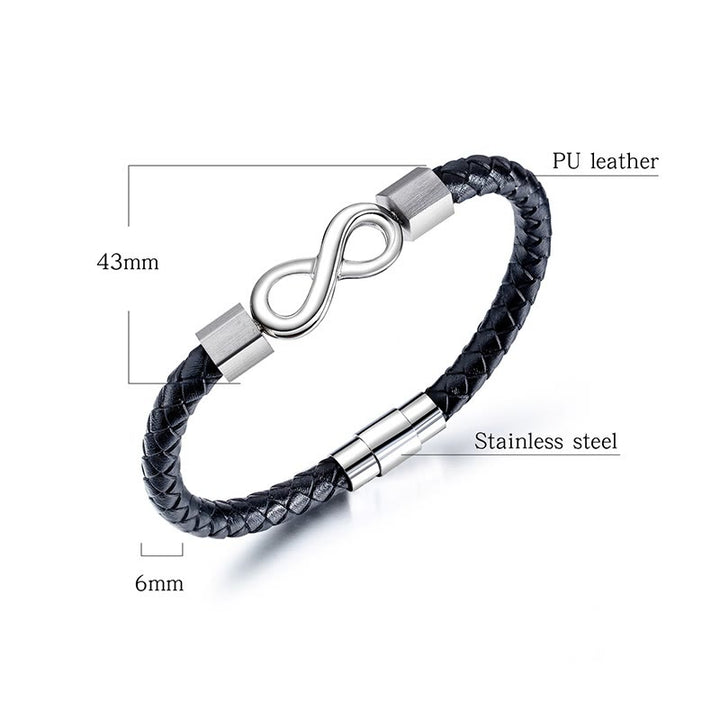 Buddha Stones Endless Knot Titanium Steel Infinity Leather Weave Balance Bracelet