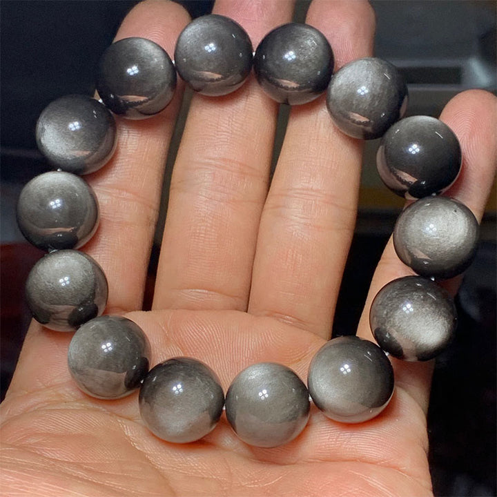 Buddha Stones Natural Silver Sheen Obsidian Soothing Protection Bracelet